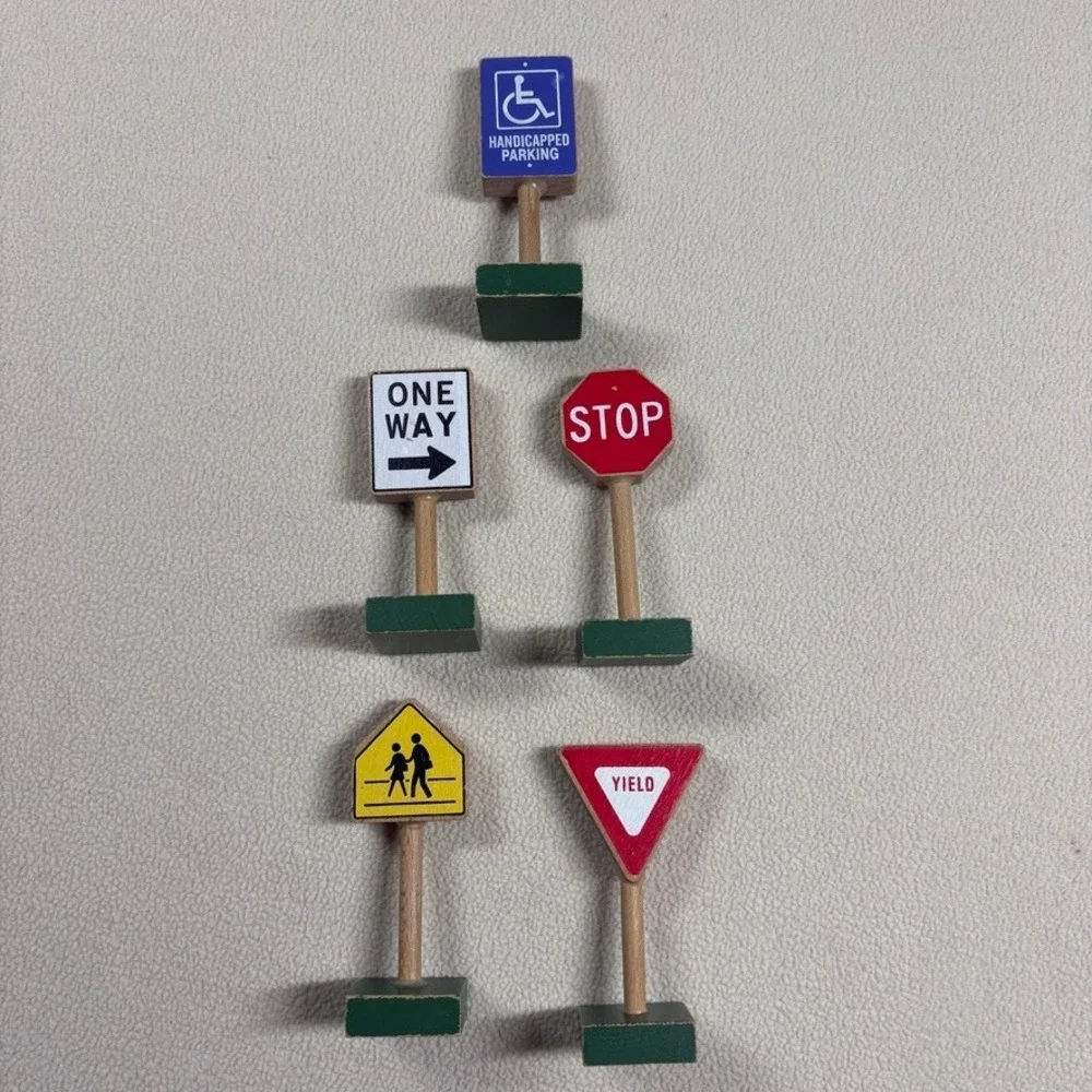 Wooden Toy Street Signs Creative Minds Traffic Set 5pc Wooden Pretend Play